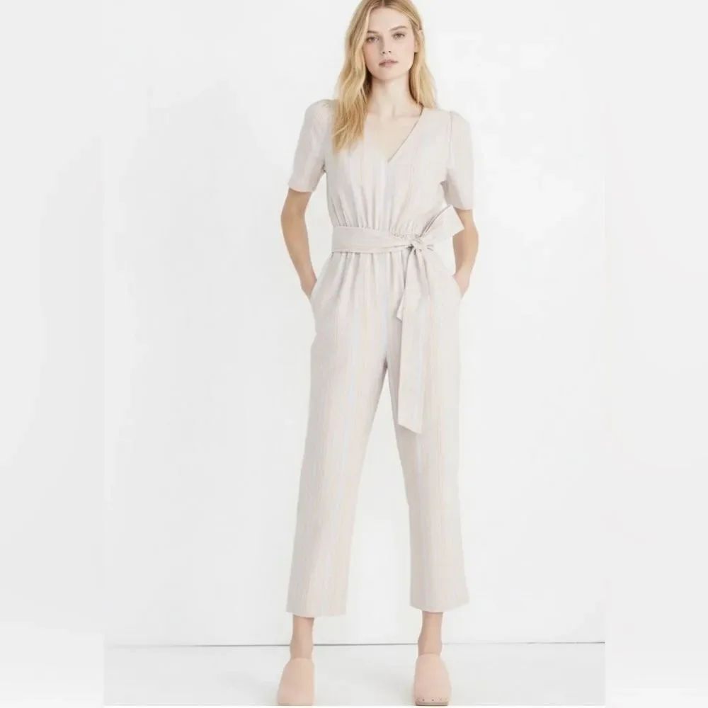 Madewell Striped Linen-Blend Jumpsuit - Size 4